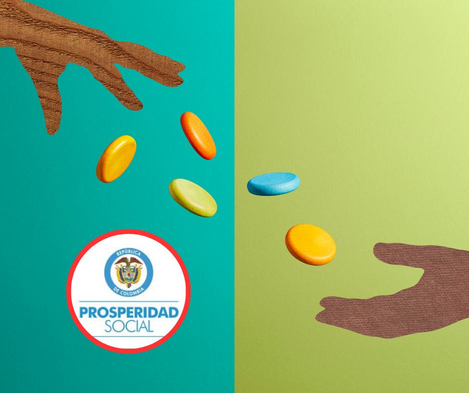 Gráfico de persona ayudando económicamente a otra y logo DPS (Getty Images)