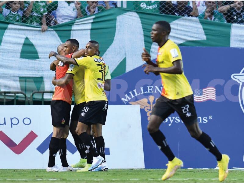 Ángelo Rodríguez festeja el gol del triunfo del Pereira ante el Cali / Dimayor.