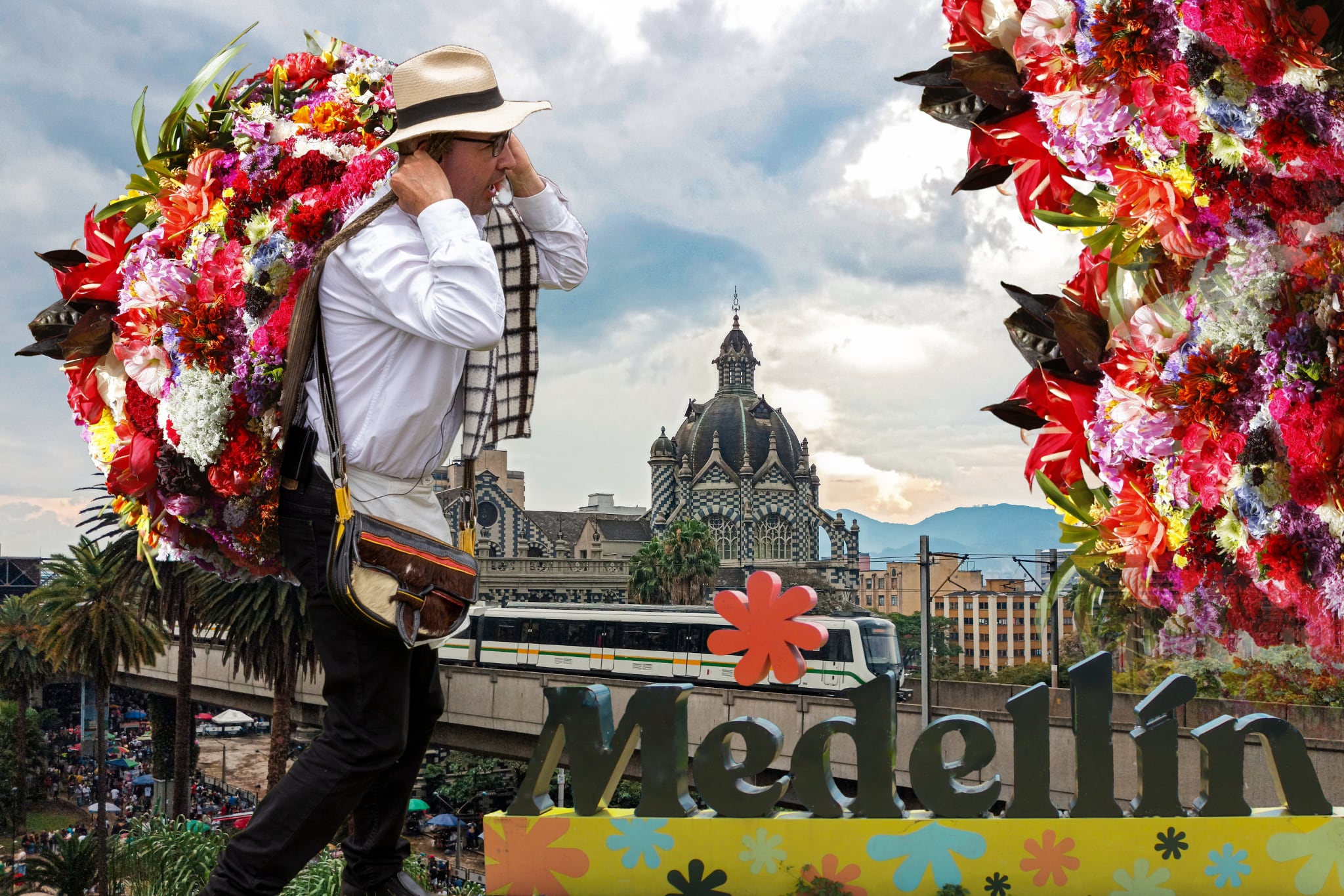 Imagen de la ciudad tomada de Getty imagenes (Autor: Sergio Palacio) // Imagen de la persona tomada de Getty imagenes (Autor: Luis Echeverri Urrea) // Imagen de las flores tomada de Getty (Autor: oscar garces) // Letrero "Medellín" imagenes tomada de Getty imagenes (Autor: Pablo Bedoya)