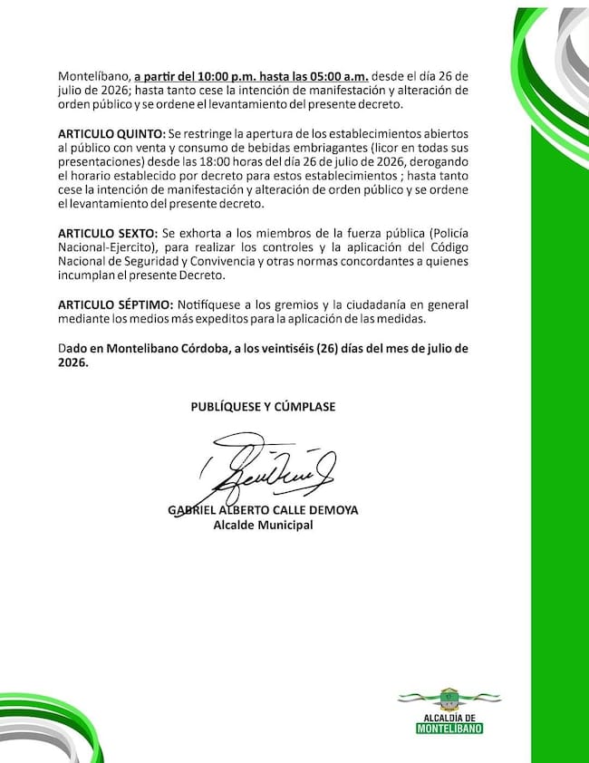 Decreto de la Alcaldía de Montelíbano.