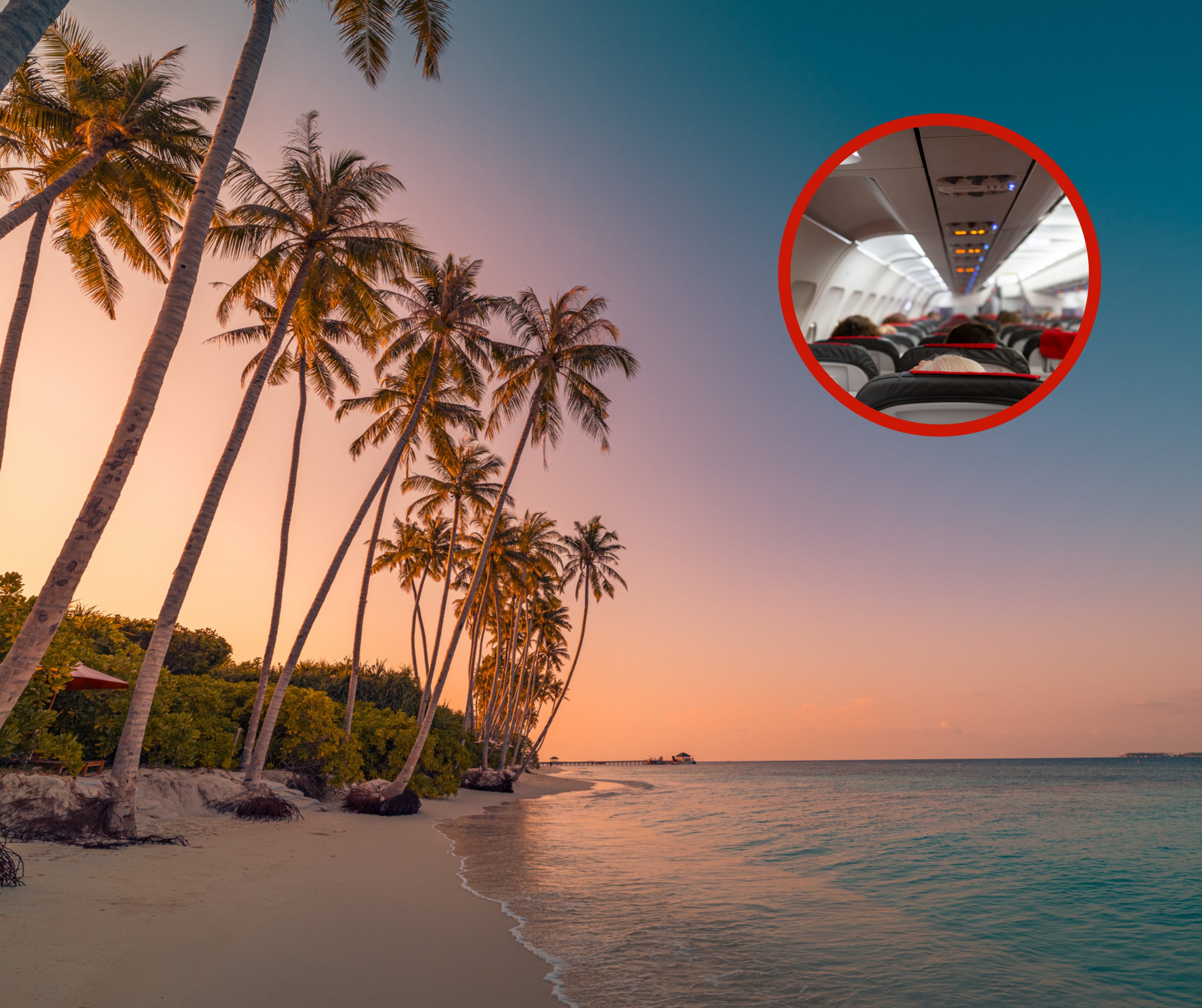 Isla tropical junto a los asientos de un avión (Fotos vía Getty Images)
