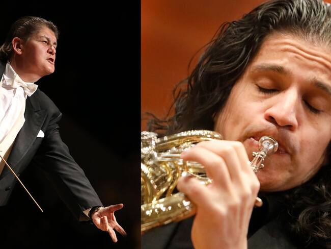 Francesco Belli (derecha) y Jorge Mejía (izquierda) en concierto con la OFB. Foto: Kike Barona