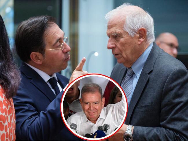 El canciller de España, José Manuel Albares (i), el representante de exteriores de la Unión Europea, Josep Borrell (d) y el líder opositor venezolano, Edmundo González (c).
(Foto: Caracol Radio / Getty )