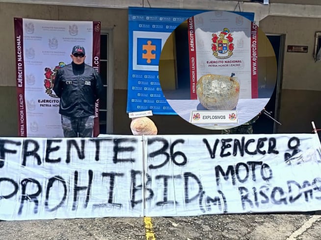 Explosivo del frente 36 hallado en San Andrés de Cuerquia- foto Cuarta Brigada