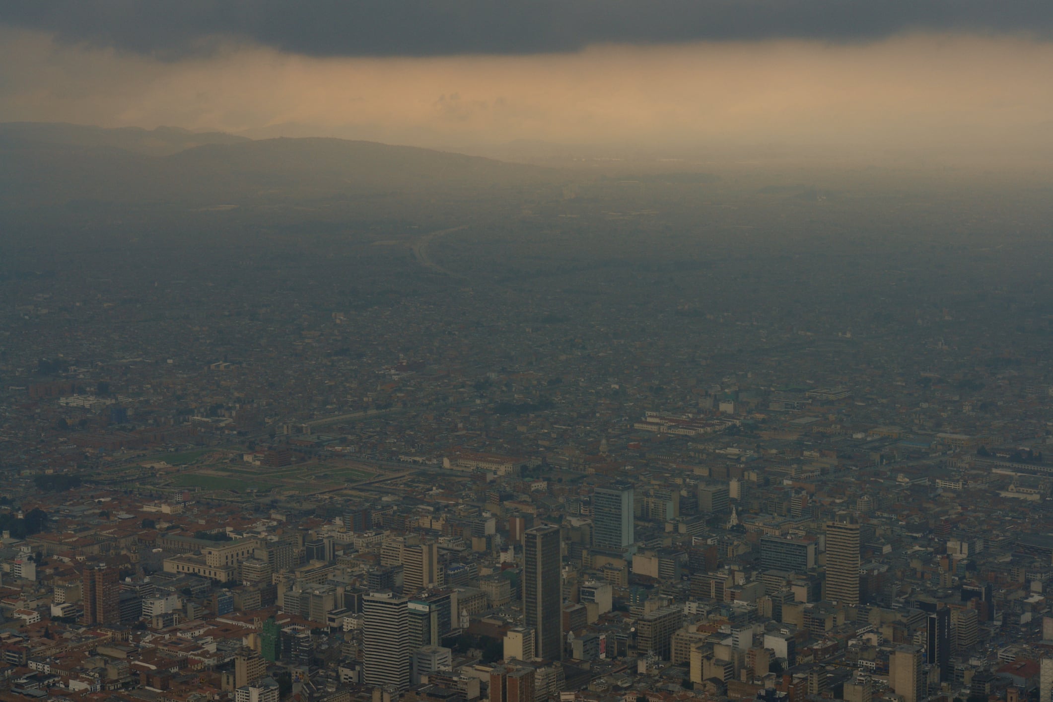 Massive air pollution over the city of Bogota (seen from Monserrate), Colombia.