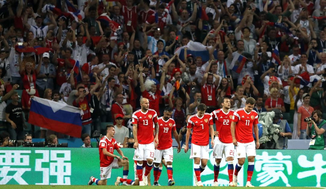 Selección rusa en el mundial de 2018.