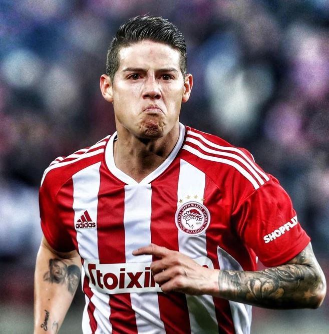 James Rodríguez festeja su tercer gol con el Olympiacos / Instagram: James Rodríguez