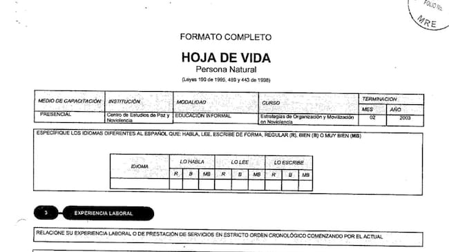 Hoja de vida de Oscar Muñoz | No registra dominio de un segundo idioma
