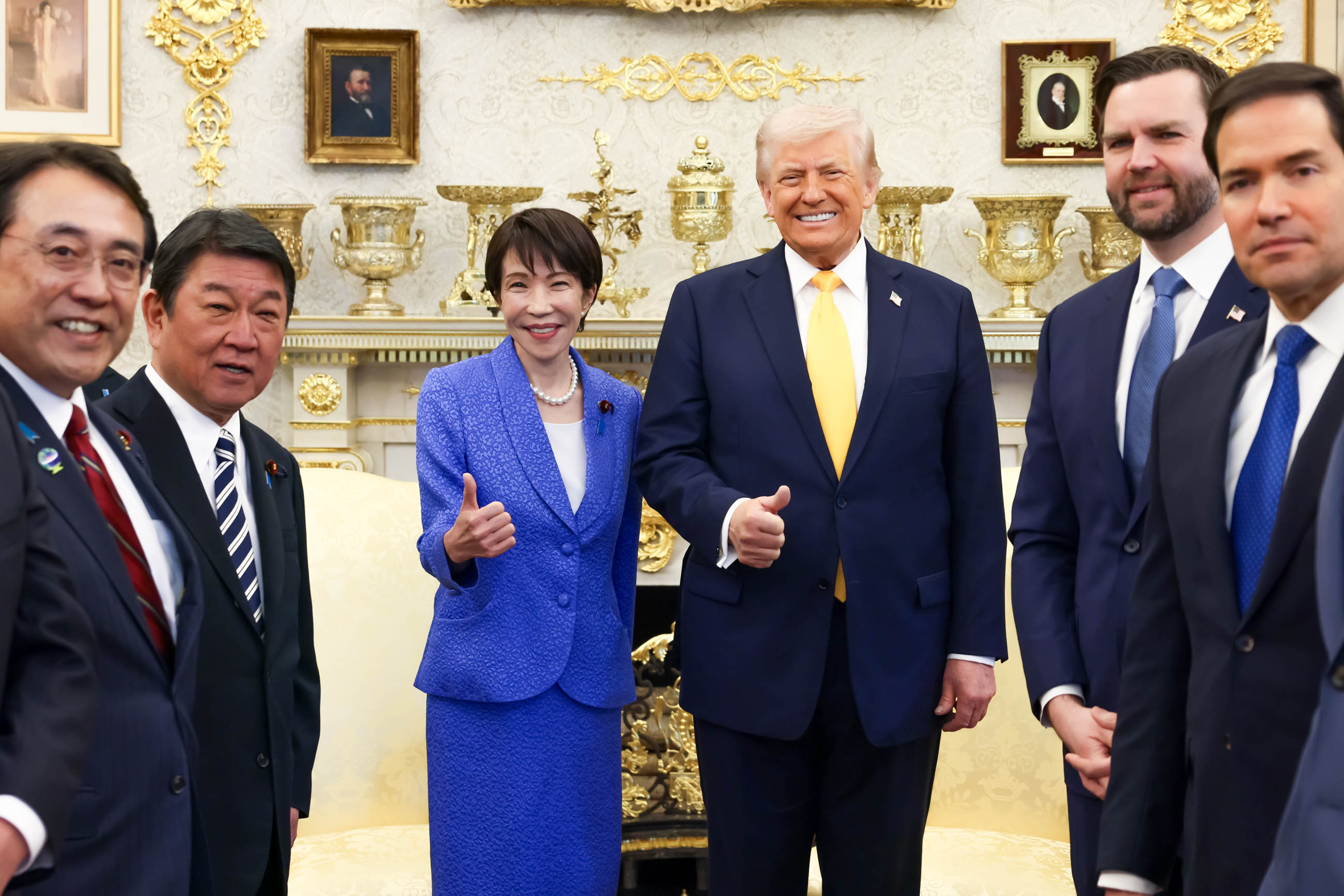 Reunión entre la primera ministra de Japón, Sanae Takaichi, el presidente Donald Trump y sus equipos en la Casa Blanca. 
(Foto:    Cortesía)
