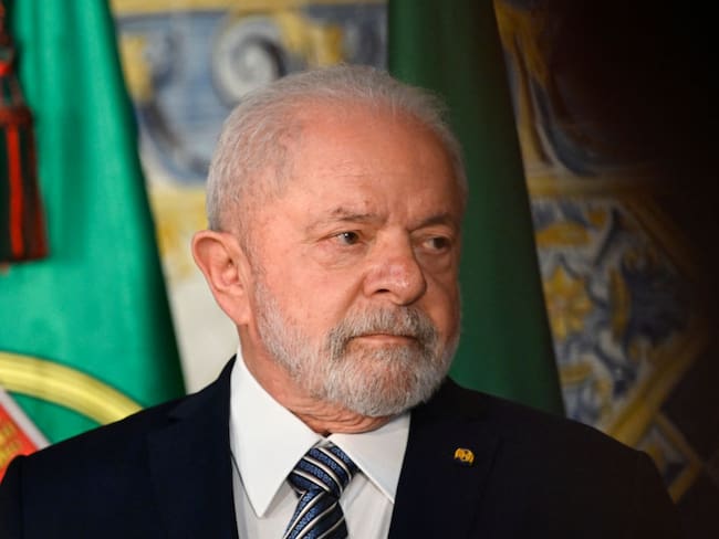 LISBON, PORTUGAL - APRIL 22: The President of Brazil Luiz Inácio Lula da Silva at the joint press conference with Portuguese President Marcelo Rebelo de Sousa in Belem Presidential Palace at the end of their meeting during Lula&#039;s State Visit to the country on April 22, 2023, in Lisbon, Portugal. During his five-day State Visit President Lula meets with the President of Portugal Marcelo Rebelo de Sousa, and with Portuguese Prime Minister Antonio Costa. at a Luso-Brazilian Summit. The Brazilian President will also attend the Bilateral Economic Forum in Matosinhos, near Porto, the awarding with President Marcelo Rebelo de Sousa of the Camões Prize to Brazilian singer and composer Chico Buarque, and on his last day will participate in a ceremony at the Portuguese parliament. (Photo by Horacio Villalobos#Corbis/Corbis via Getty Images)