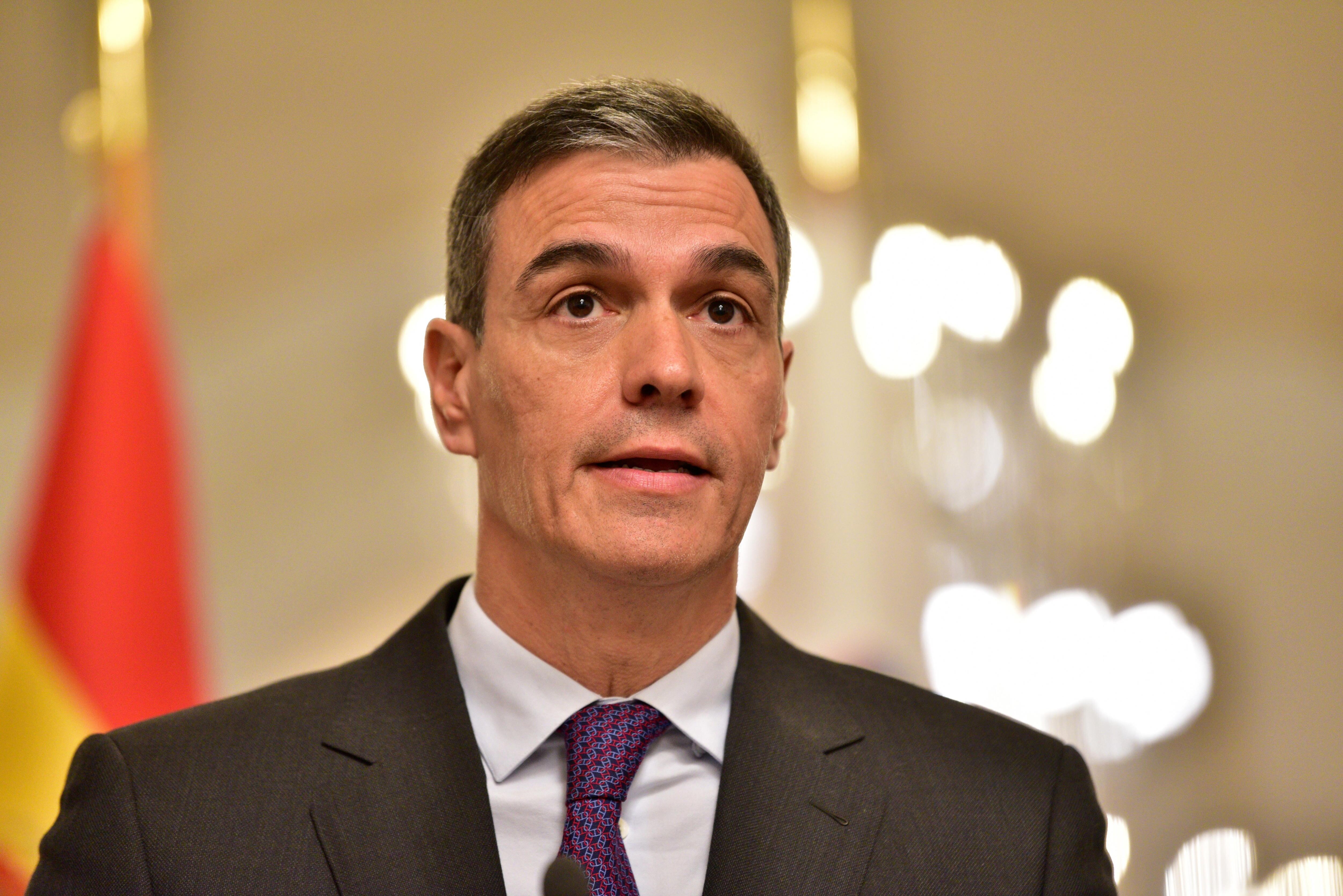 Ljubljana (Slovenia), 16/04/2024.- Spanish Prime Minister Pedro Sanchez talks during the joint press conference with Slovenia's prime minister following their meeting in Ljubljana, Slovenia, 16 April 2024. The Spanish prime minister is on an official visit to Slovenia. (Eslovenia, España) EFE/EPA/IGOR KUPLJENIK