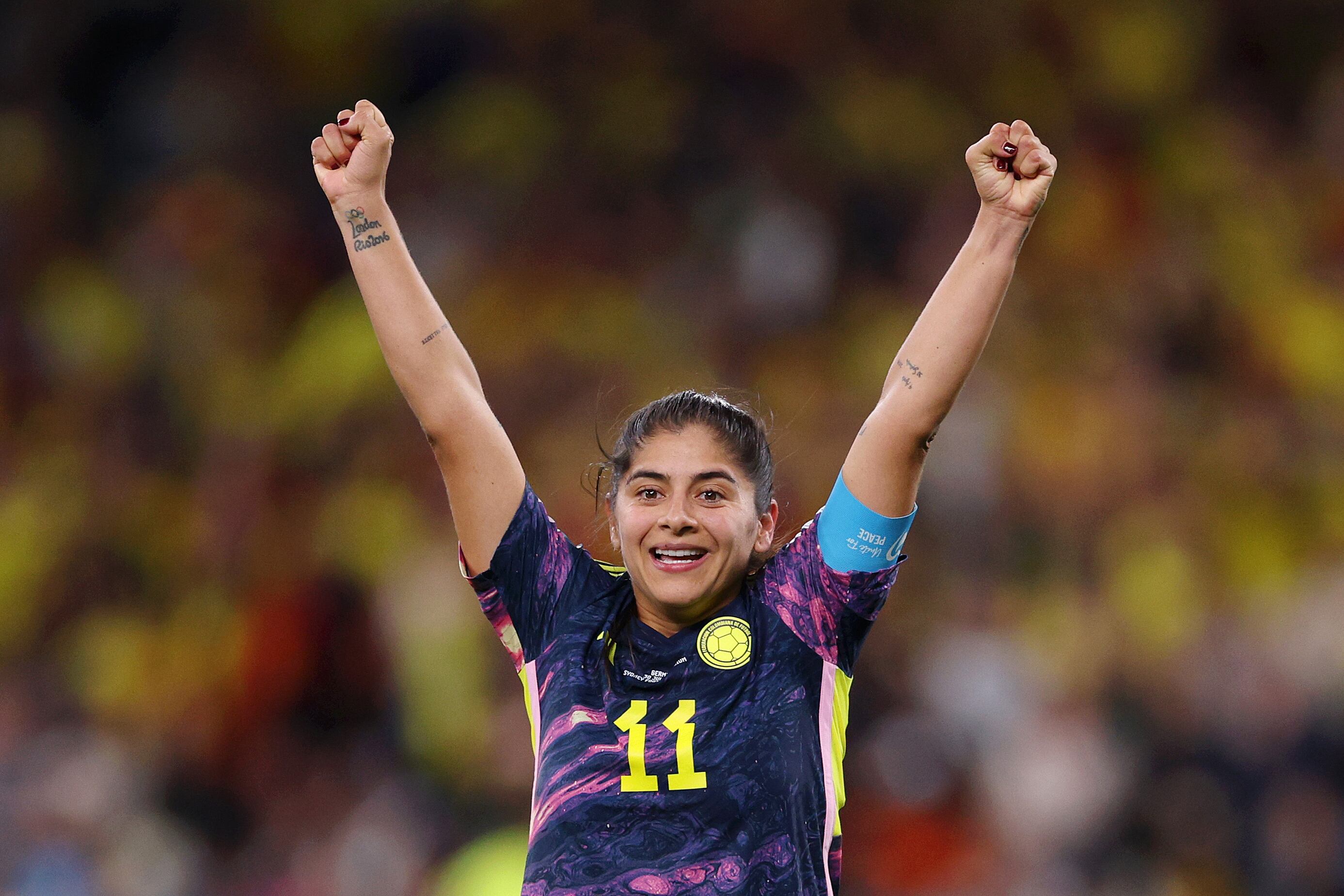 Catalina Usme celebra el histórico ante Alemania. (Photo by Elsa - FIFA/FIFA via Getty Images)