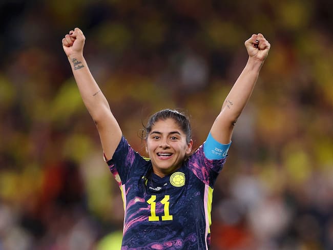 Catalina Usme celebra el histórico ante Alemania. (Photo by Elsa - FIFA/FIFA via Getty Images)