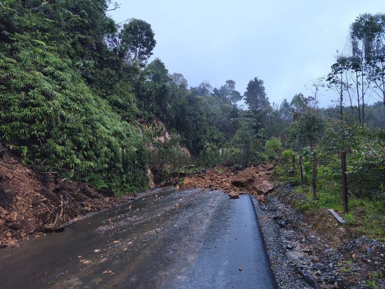 Deslizamiento de tierra sobre la carretera entre Riosucio (Caldas) y Jardín (Antioquia). Foto: Riosucio Online.