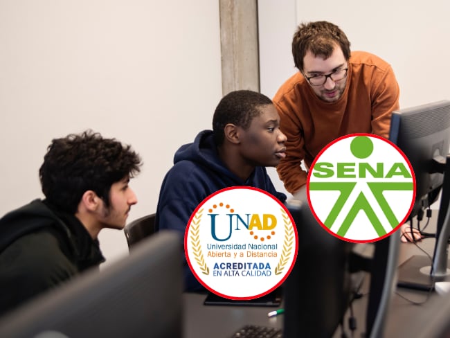 Educación superior (Getty Images). Logo UNAD y SENA, tomados de cuentas oficiales de X.