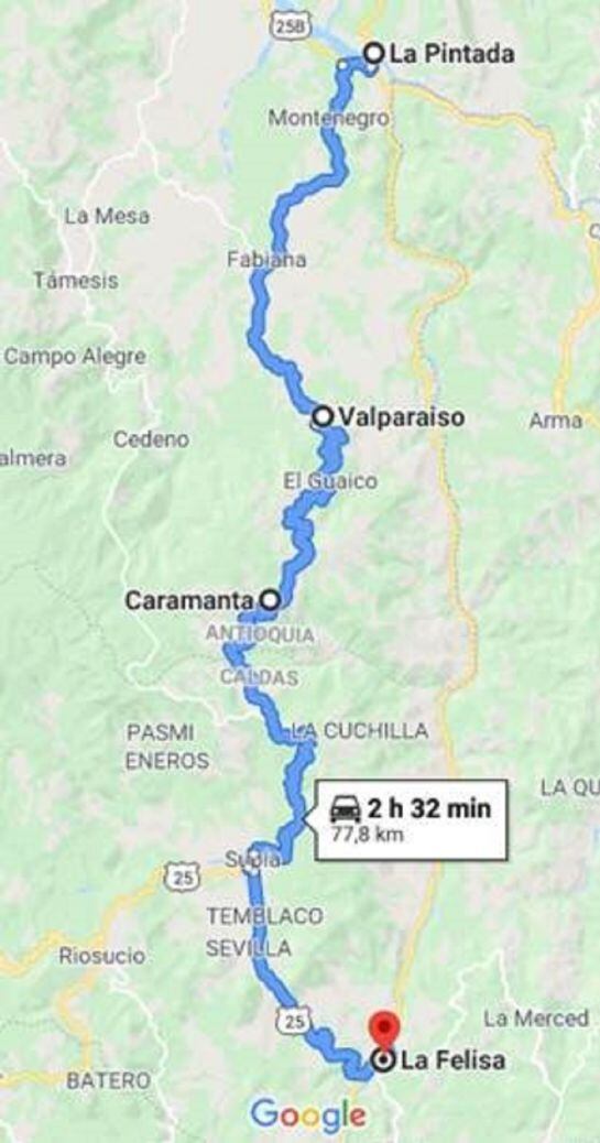 Ruta alterna La Pintada – Valparaíso – Caramanta – La Felisa