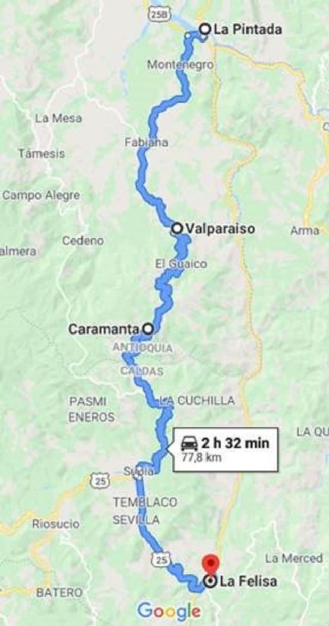 Ruta alterna La Pintada – Valparaíso – Caramanta – La Felisa