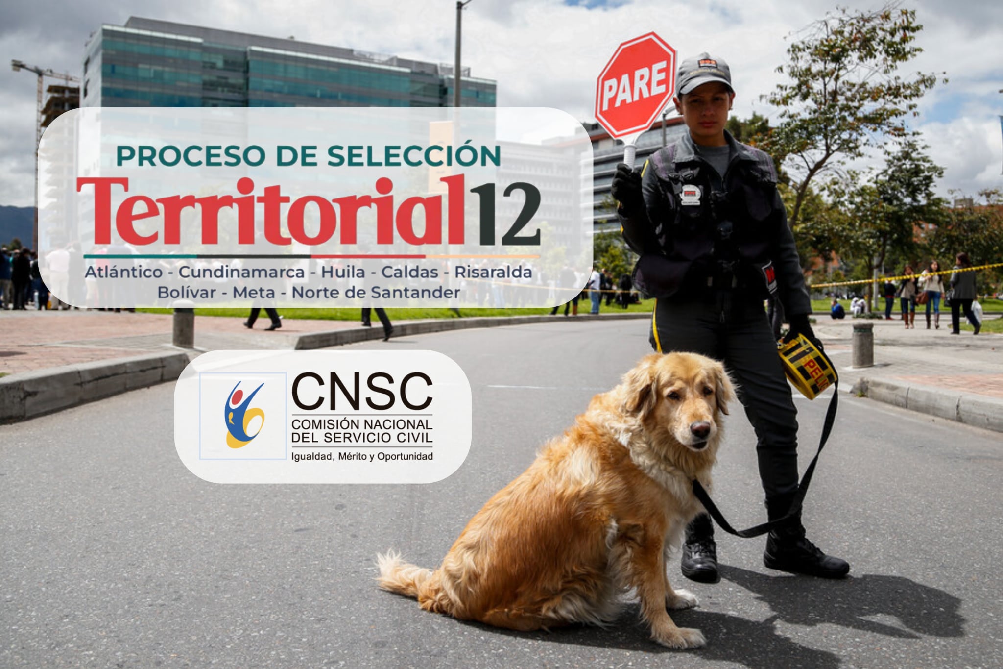 Imagen del vigilante tomada de Getty Imagenes (Crédito: Mauricio Alvarado) // Imagen del logo territorial tomada de Comisión Nacional del Servicio Civil // Imagen del logo CNSC tomada de Comisión Nacional del Servicio Civil