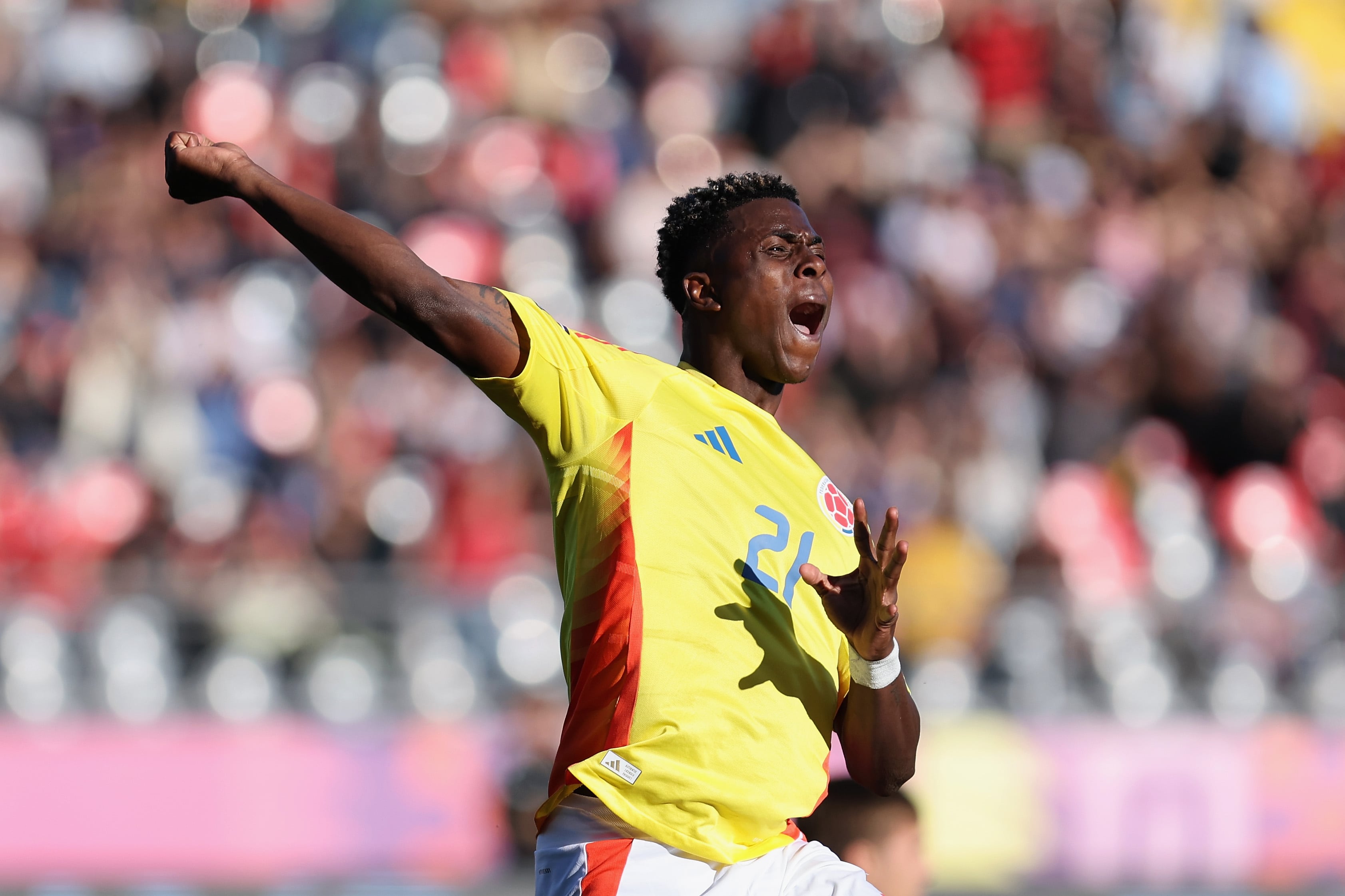Néiser Villarreal celebra uno de sus cinco goles en el Mundial Sub-20 ante España. (Photo by Ricardo Moreira - FIFA/FIFA via Getty Images)