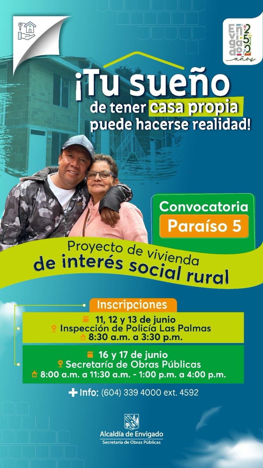 Convocatoria para subsidio de vivienda. Foto: Alcaldía de Envigado.