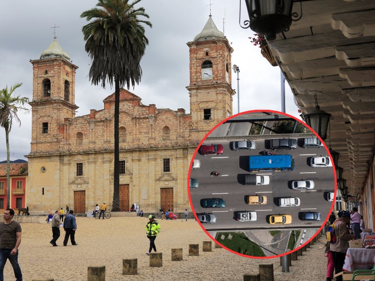 Plaza central de Zipaquirá, Cundinamarca / Calle de Bogotá con carros y buses (Getty Images)