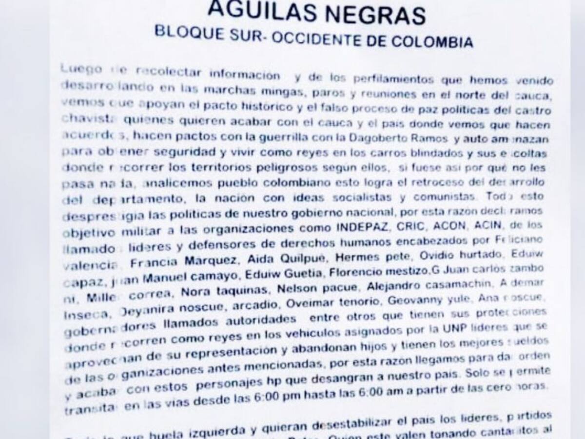 Denuncian amenazas contra líderes y candidatos en Cauca