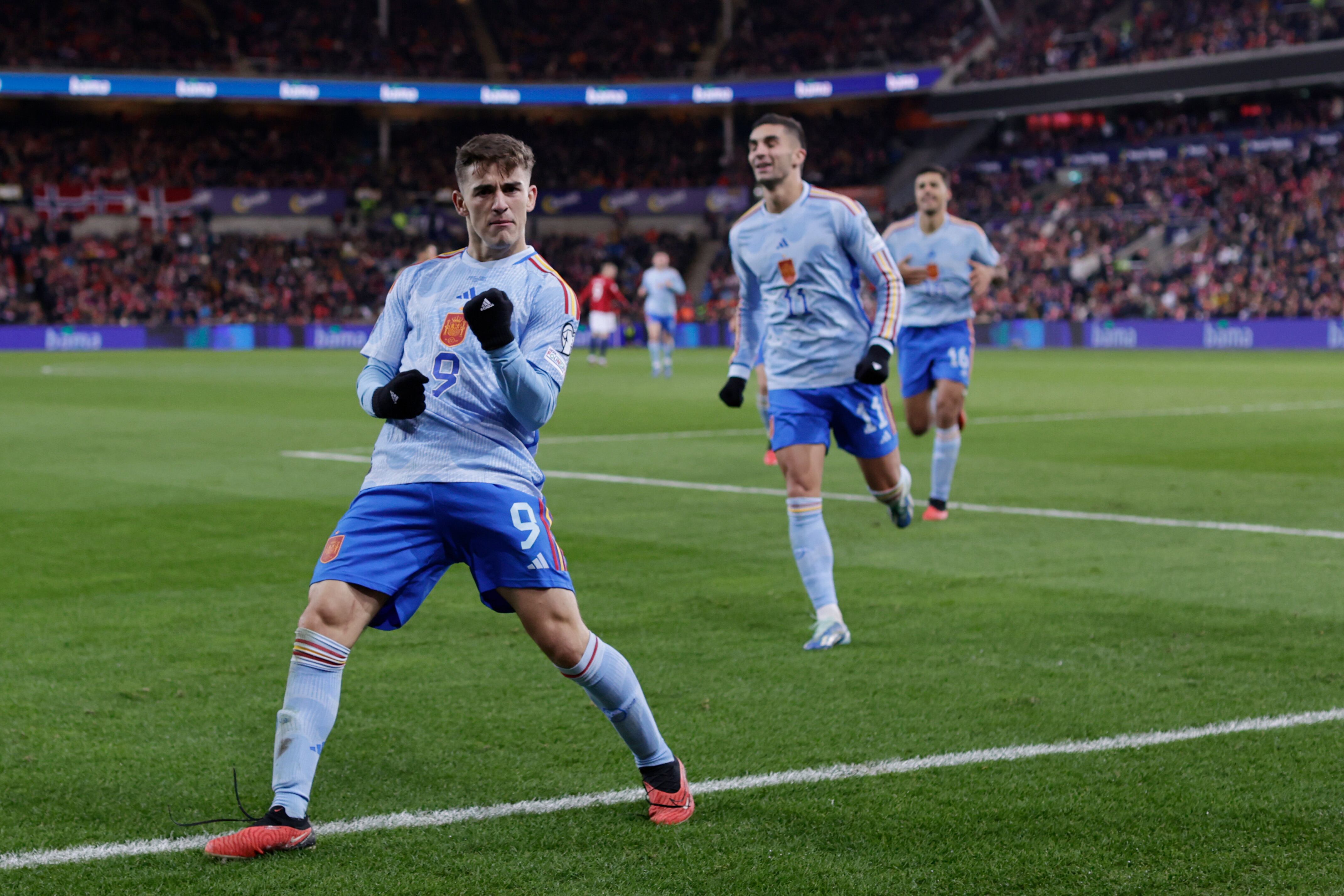 Gavi celebrando el 1-0 ante Noruega (Photo by David S. Bustamante/Soccrates/Getty Images)