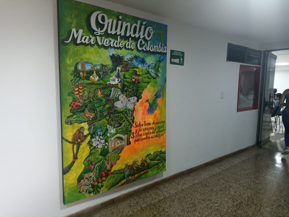 Hermosa pintura del mapa del Quindío que está ubicado en la Asamblea departamental en Armenia. Foto: Adrián Trejos