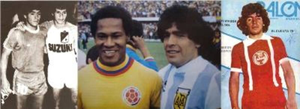 FOTO 1 DE IZQ-DER: Maradona y Micho CardonaFOTO 2 DE IZQ-DER: Willington Ortiz y MaradonaFOTO 3 DE IZQ-DER: Maradona - Camiseta del América “50 años”