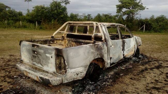 Ecopetrol rechaza quema de vehículo en zona del Catatumbo. Foto: Ecopetrol