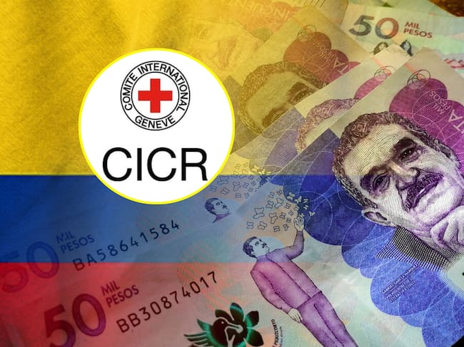 Logo Cruz Roja Internacional e imagen de referencia de economía Colombi. Fotos: X @CICR_co / Getty Images