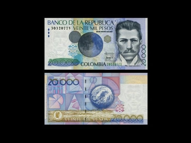 Billete de 20.000 de Julio Garavito Armero, imagen sacada de cuenta oficial de X de 'Monedas de Colombia'.