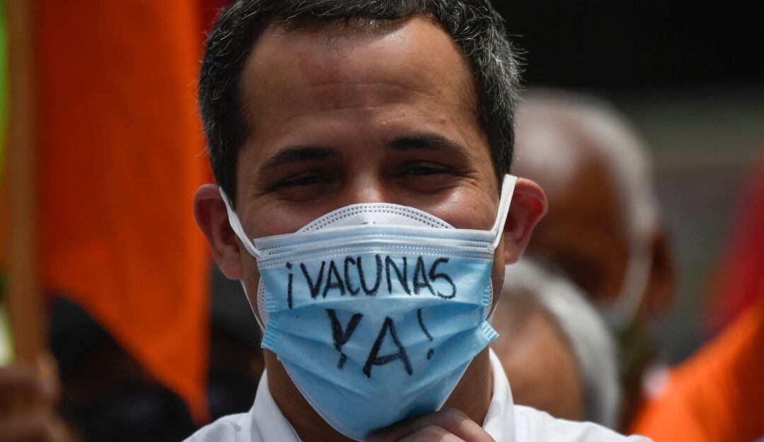 Juan Guaidó en una movilización en Caracas