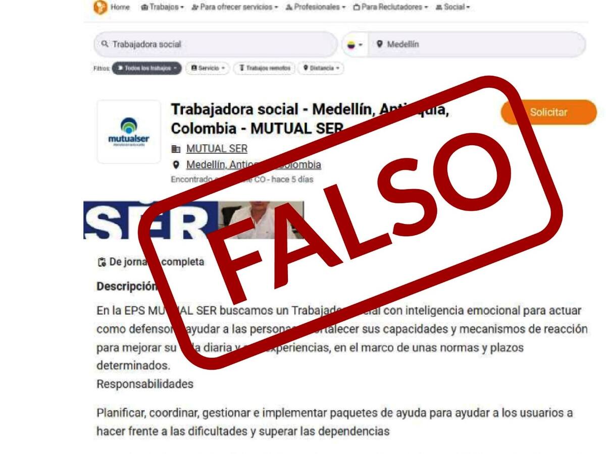 Mutualser EPS alerta sobre falsa convocatoria laboral