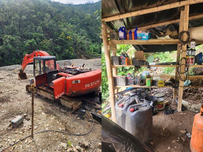 En zona rural de Samaná (Caldas), las autoridades hallaron maquinaria amarilla y un laboratorio del procesamiento de cocaína. Fotos: Batallón Ayacucho.