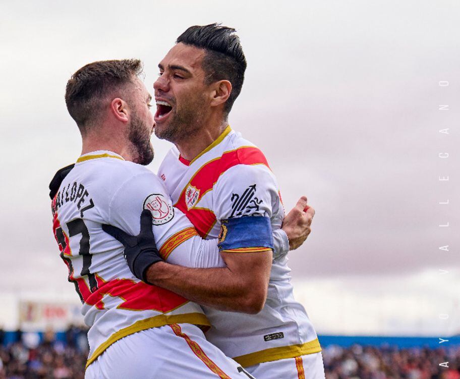 Falcao festeja su anotación ante el Yeclano / Rayo Vallecano.