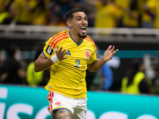 ZAPOPAN, MEXICO - JUNE 23: Daniel Munoz #2 of Colombia celebrates after scoring a goal in the second half during the FIFA World Cup 2026 Group K match between Colombia and Congo DR at Guadalajara Stadium on June 23, 2026 in Zapopan, Mexico. (Photo by Doug Zimmerman/ISI Photos/ISI Photos via Getty Images)