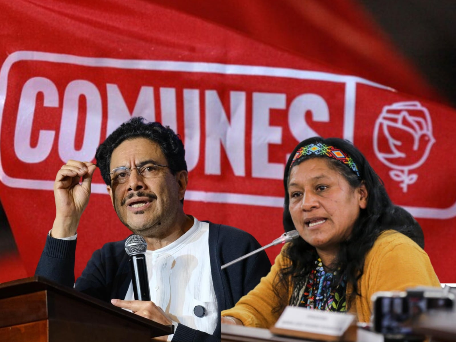 Iván Cepeda y Aida Quilcué con el logo del Partido Comunes 