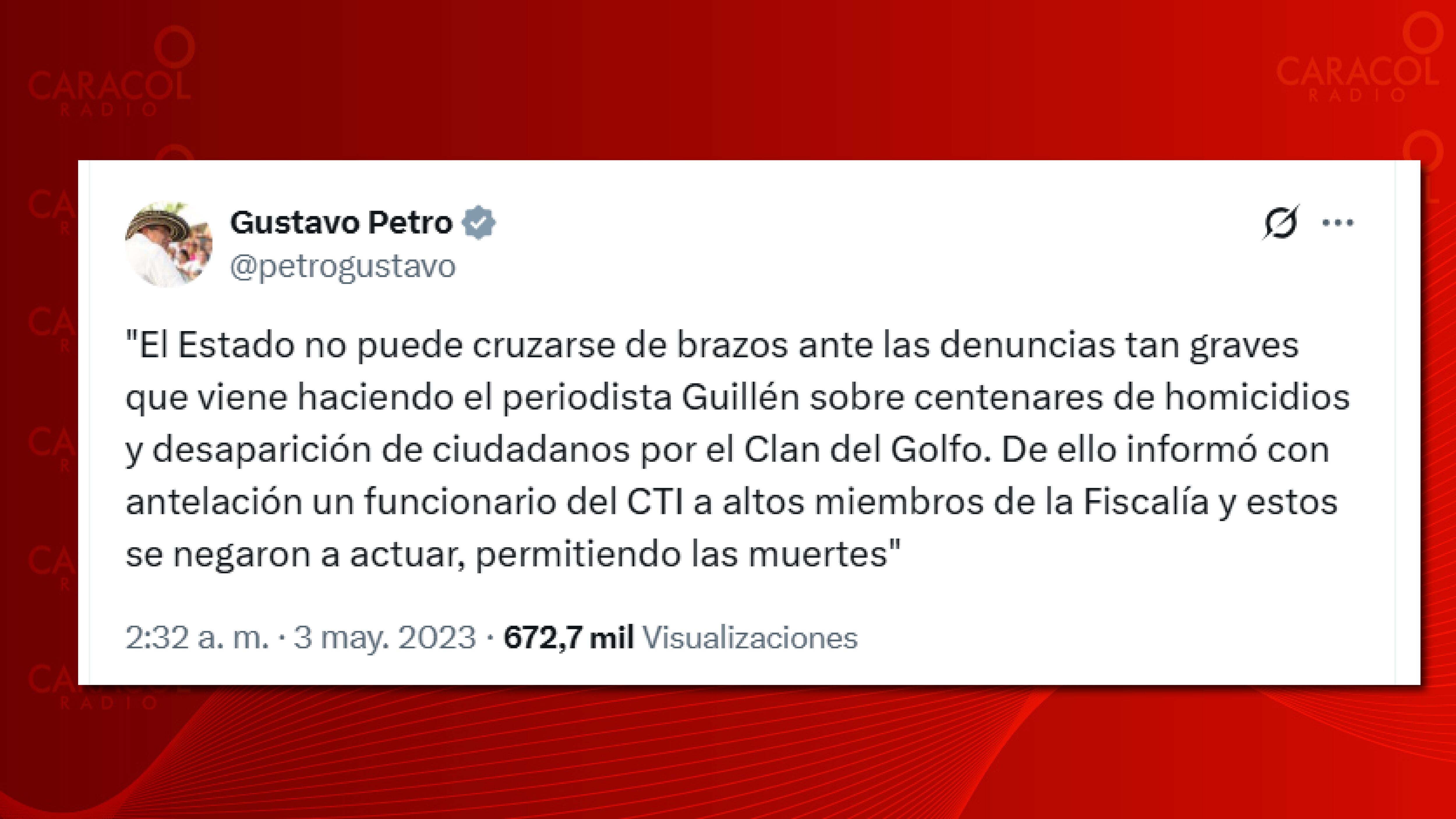 Los trinos de Petro contra el fiscal Daniel Hernández