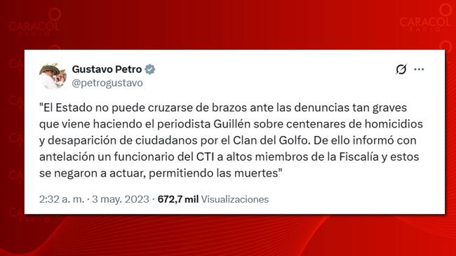 Los trinos de Petro contra el fiscal Daniel Hernández