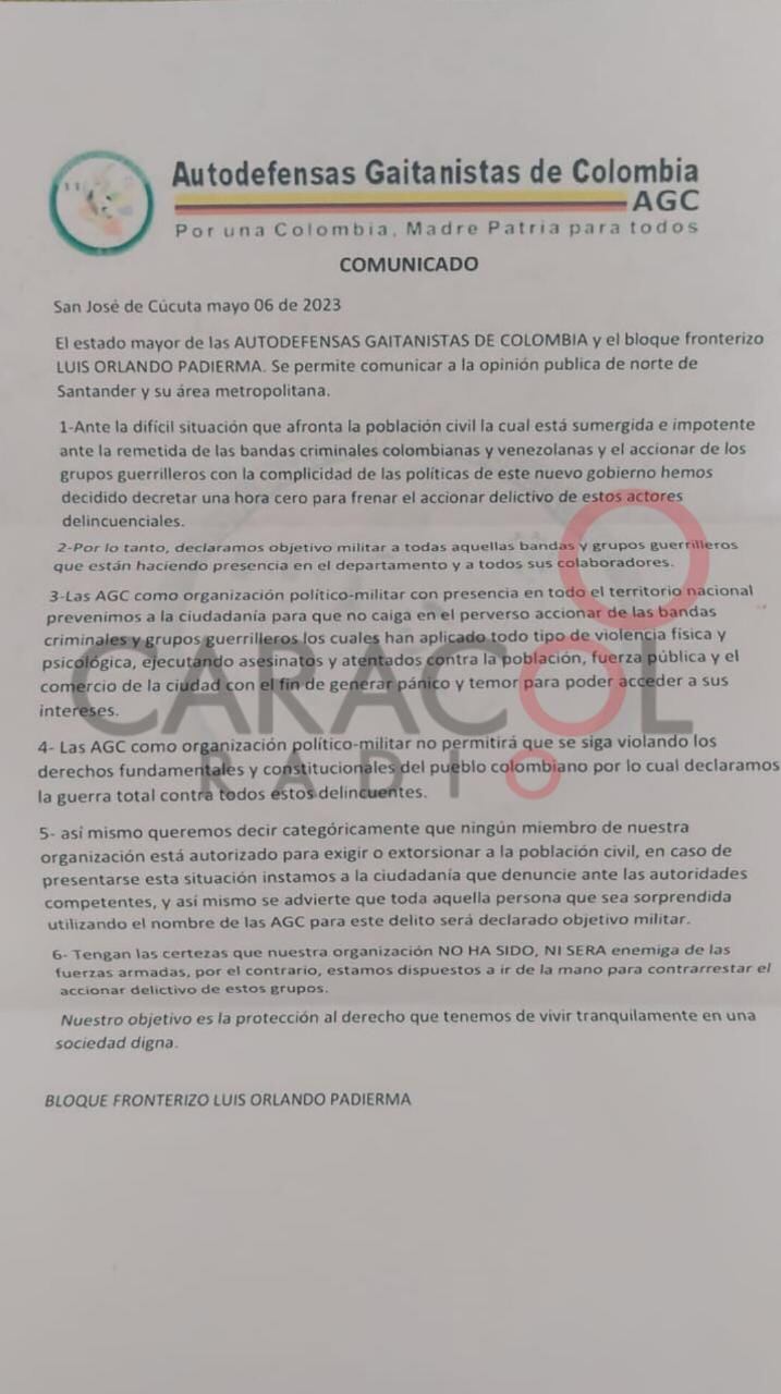 En panfleto tiene signos alusivos a las AGC