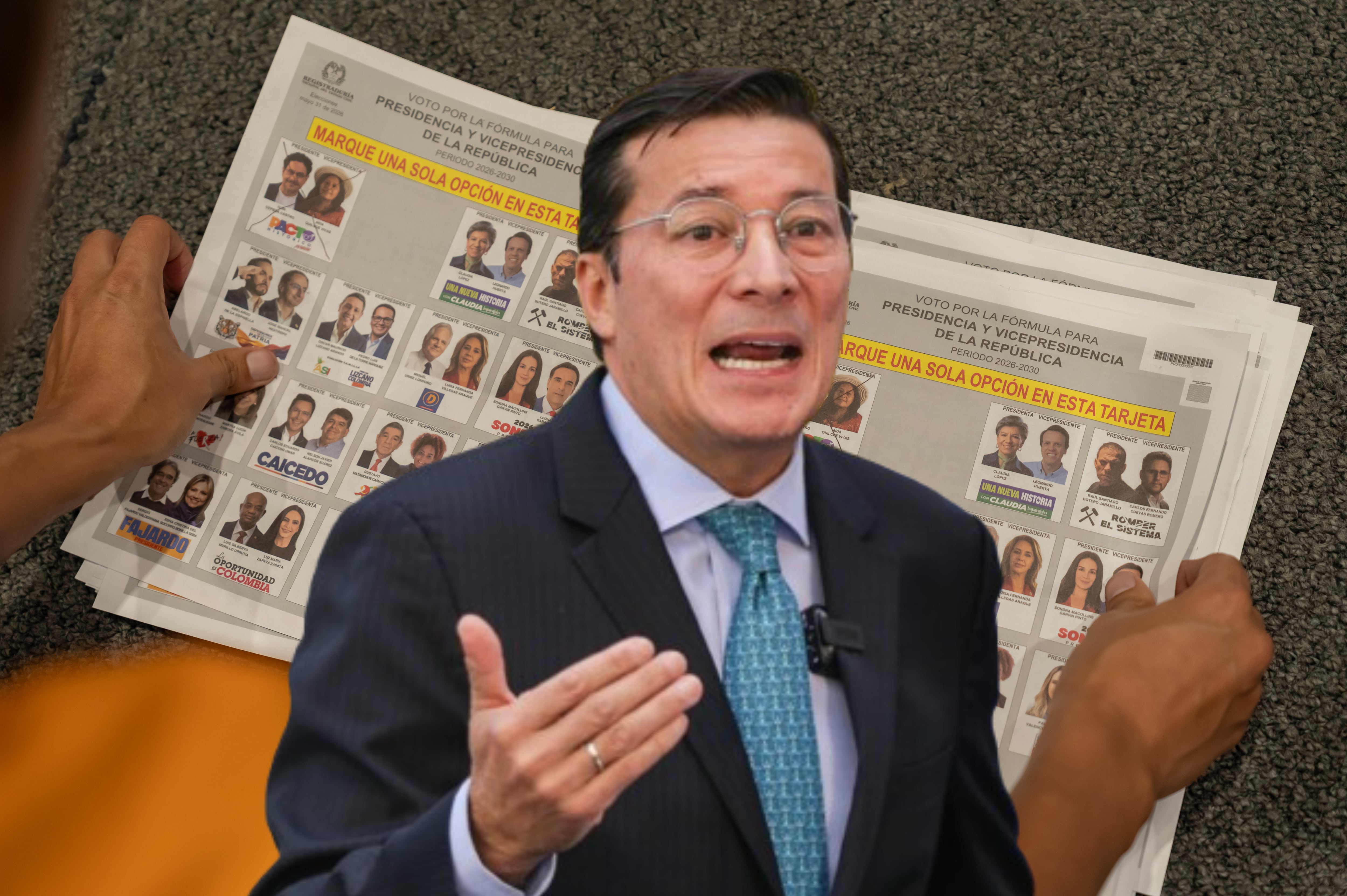Imagen de referencia. Resultados electorales (fondo): Getty Images / Registrador Nacional Hernán Penagos: Colprensa.