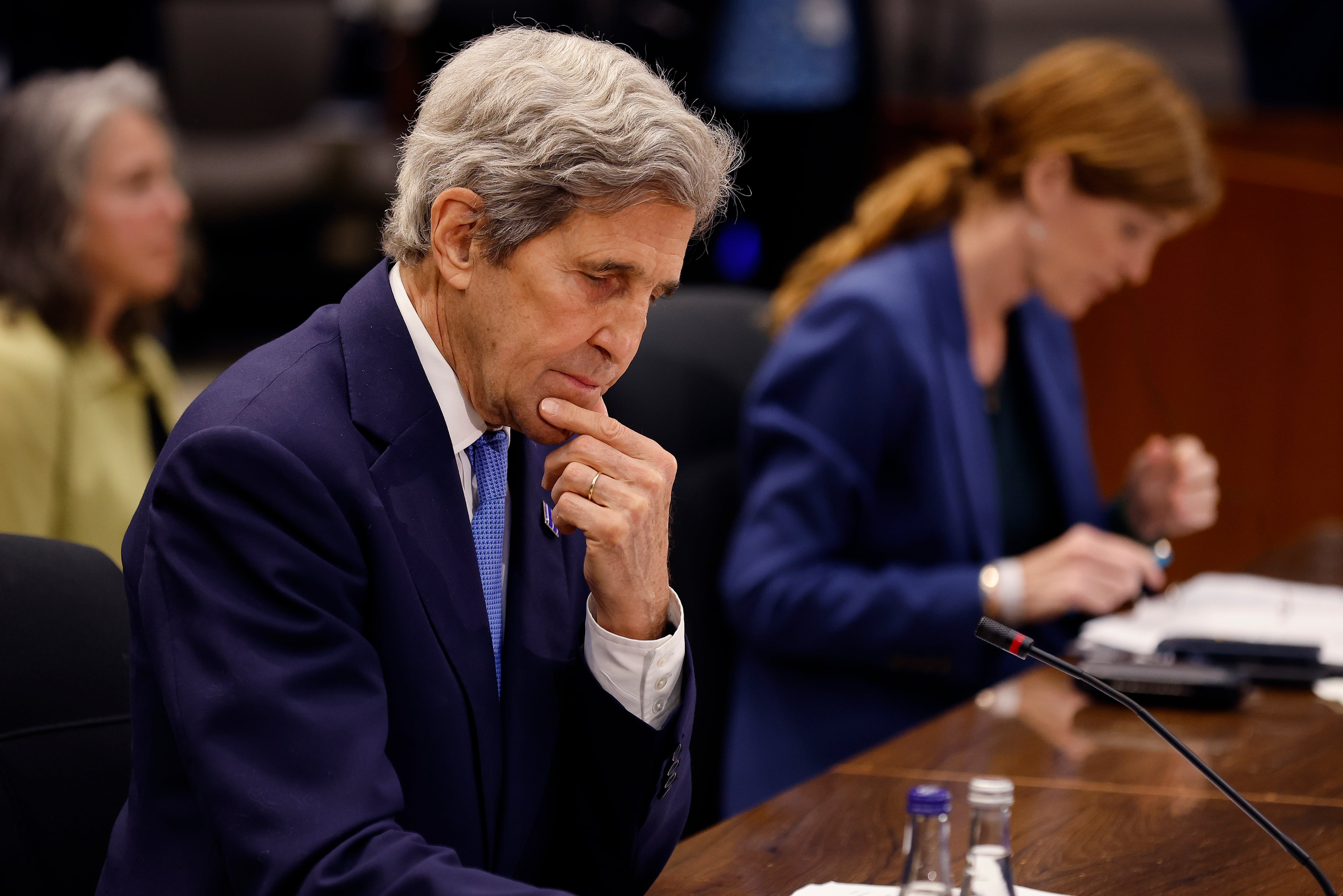 WASHINGTON, DC - MAY 13: U.S. Special Presidential Envoy for Climate John Kerry attends a plenary meeting with Association of Southeast Asian Nations leaders in the Loy Henderson Room at the State Department on May 13, 2022 in Washington, DC. Focusing on trade, human rights and climate change, Vice President Kamala Harris addressed the ASEAN leaders during the two-day summit in Washington. (Photo by Chip Somodevilla/Getty Images)