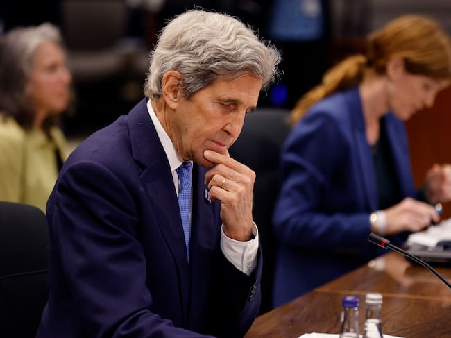 WASHINGTON, DC - MAY 13: U.S. Special Presidential Envoy for Climate John Kerry attends a plenary meeting with Association of Southeast Asian Nations leaders in the Loy Henderson Room at the State Department on May 13, 2022 in Washington, DC. Focusing on trade, human rights and climate change, Vice President Kamala Harris addressed the ASEAN leaders during the two-day summit in Washington. (Photo by Chip Somodevilla/Getty Images)