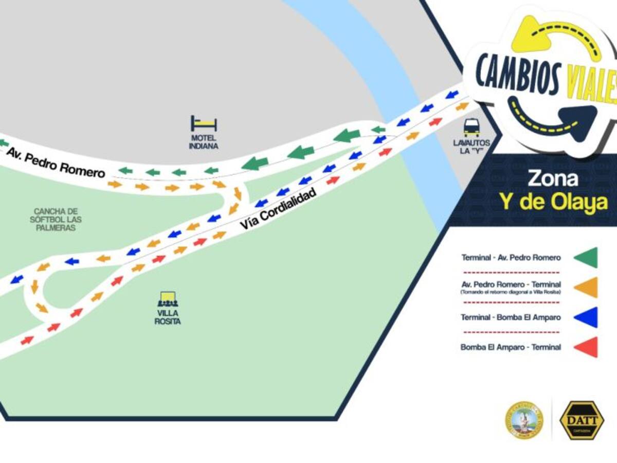 En marcha, cambio vial en Y de Olaya Herrera en la entrada de Cartagena