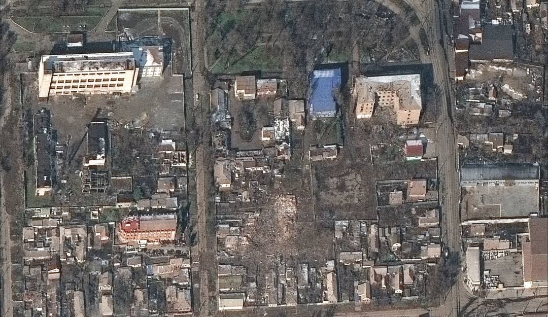 Imágenes satelitales de la ciudad de Mariúpol tras la invasión rusa.                    Foto: Getty 