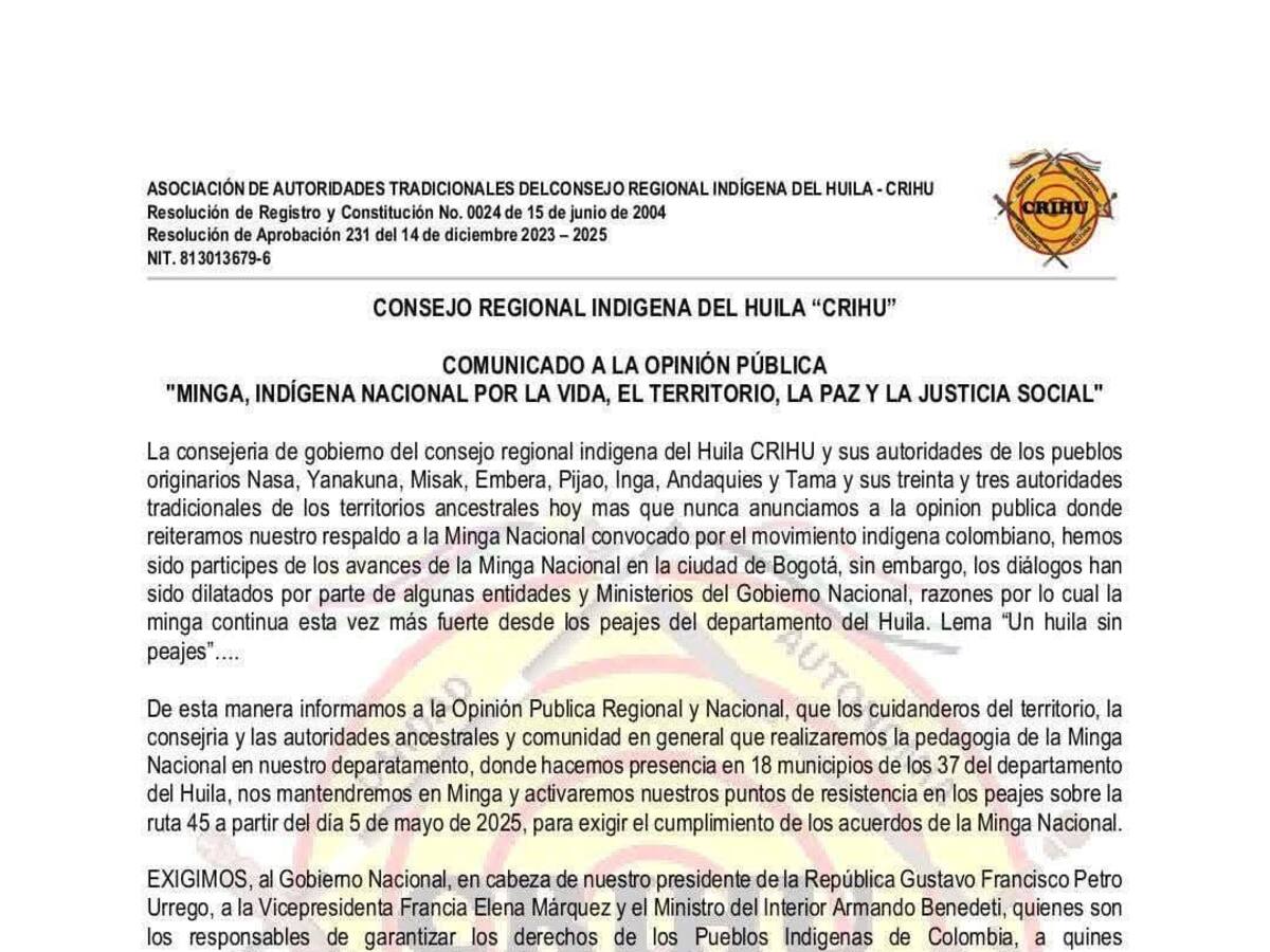 El Consejo Regional del Huila, retoma acciones ante incumplimientos del gobierno