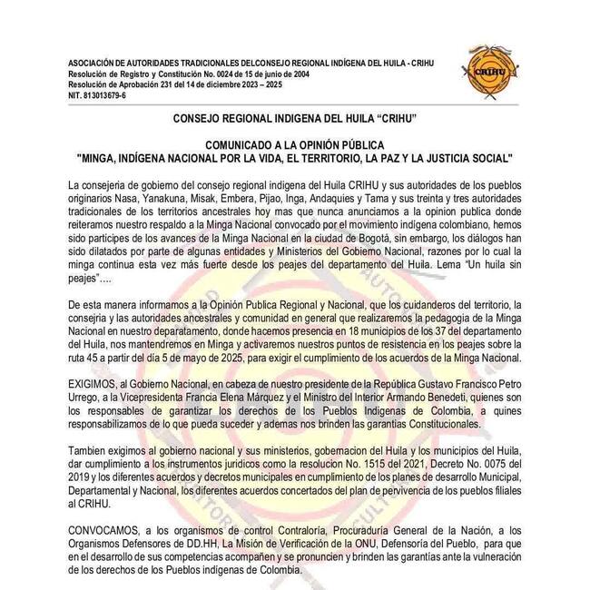 Más de mil miembros de la Guardia Indígena se encuentran en asamblea. Foto CRIHU