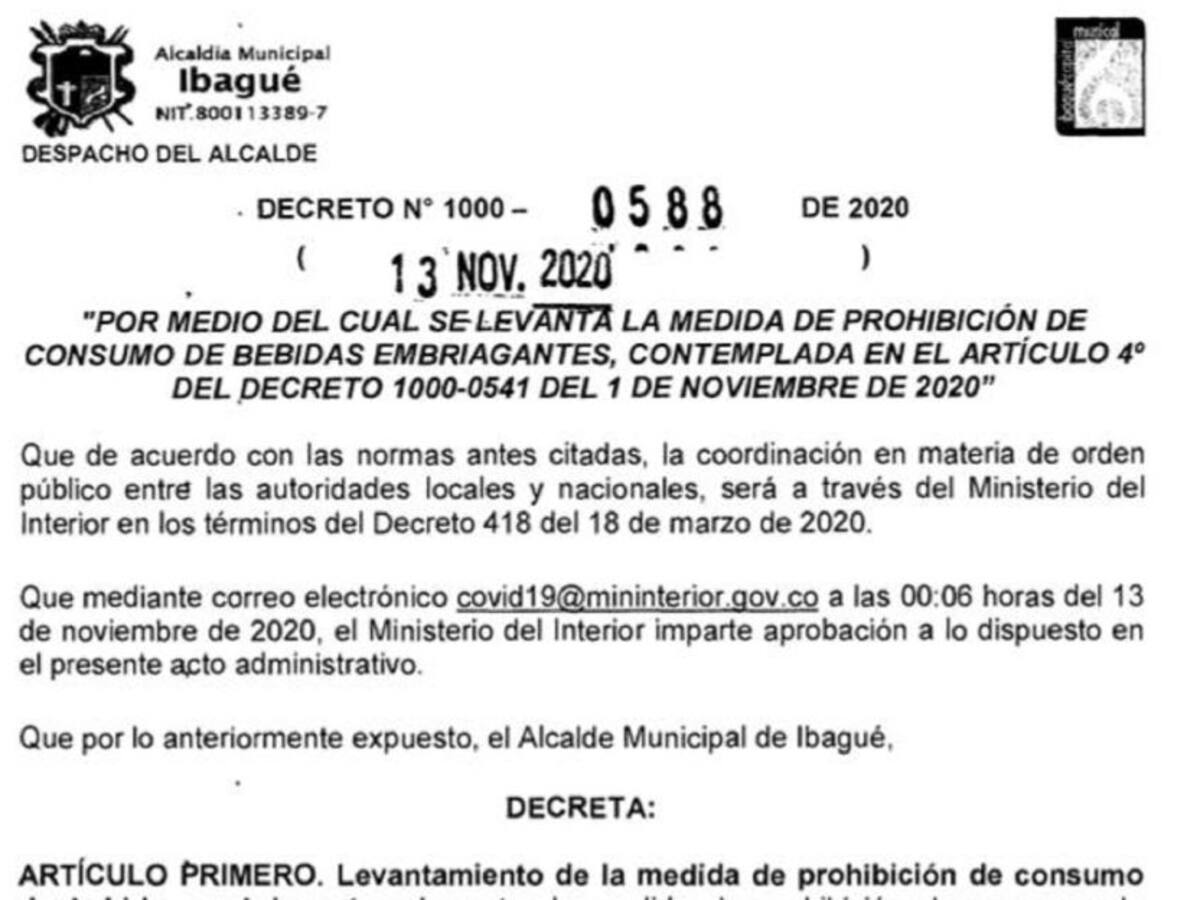 En Ibagué suspende la medida de ley seca