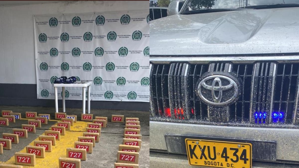 Hallan camioneta de la Unidad Nacional de Protección con 168 paquetes de cocaína